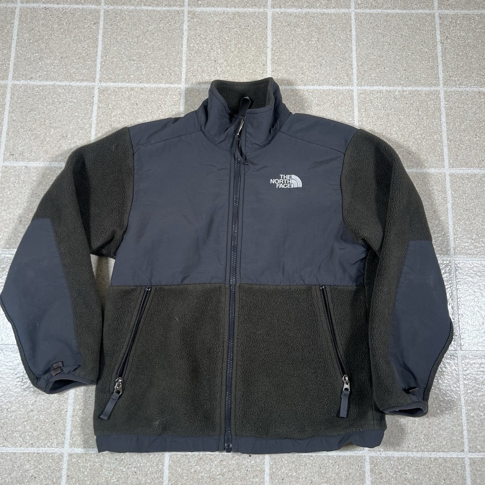 The North Face Fleece Denali Jacket Full Zip Boy's Size M Grey And Brown Grey